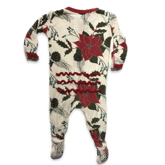Little Sleepies Zippy Pajamas (holiday poinsetti), Size 0-3 Months. Lightly worn - Picture 2 of 3